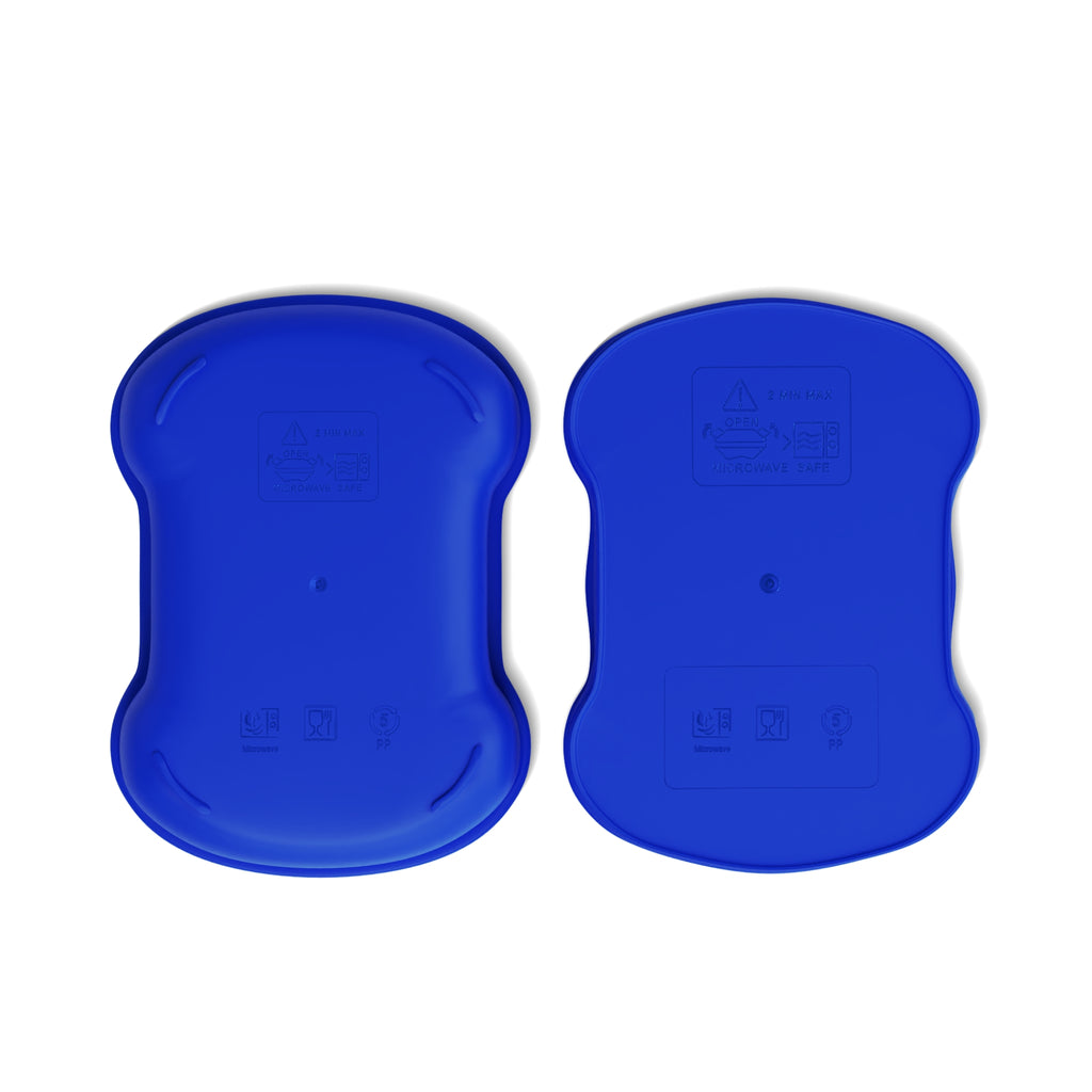 Contenitore bento a due livelli blu, base con vano diviso e incavi per scomparti