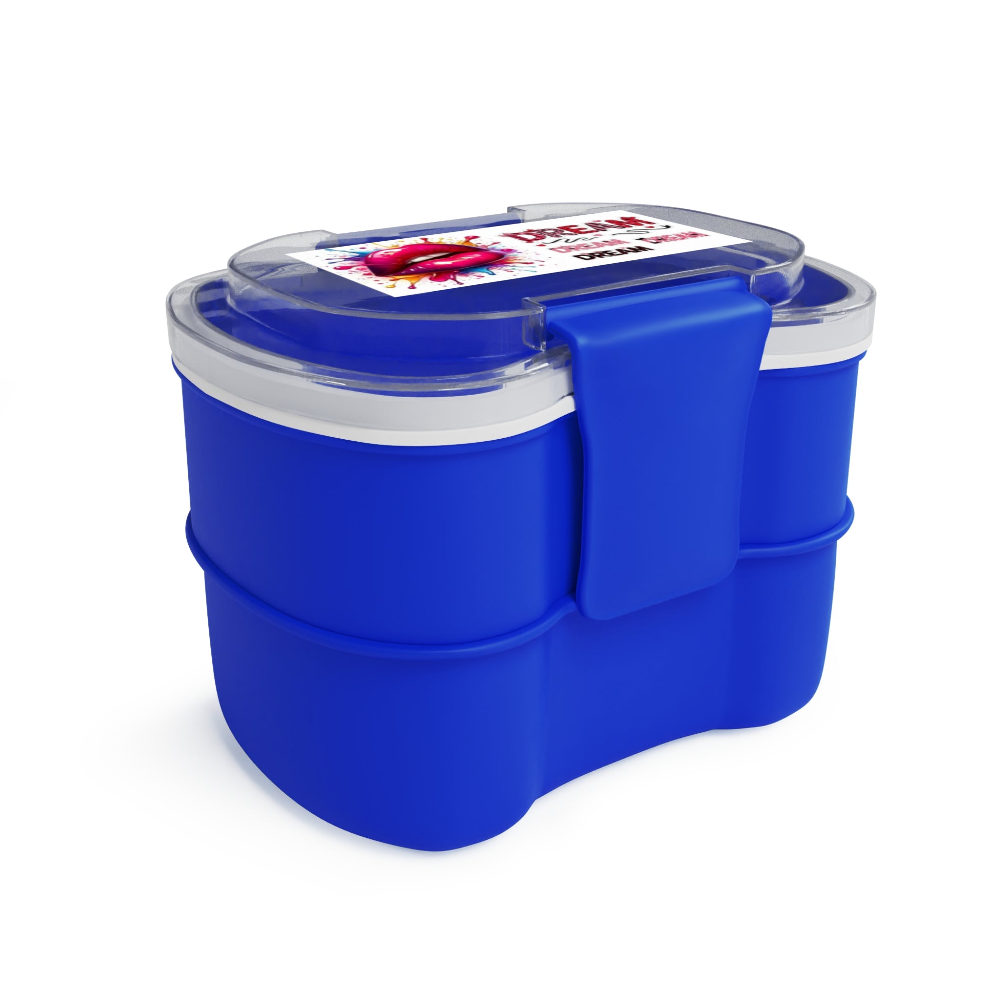 Portapranzo bento a due livelli blu con coperchi trasparenti e chiusure