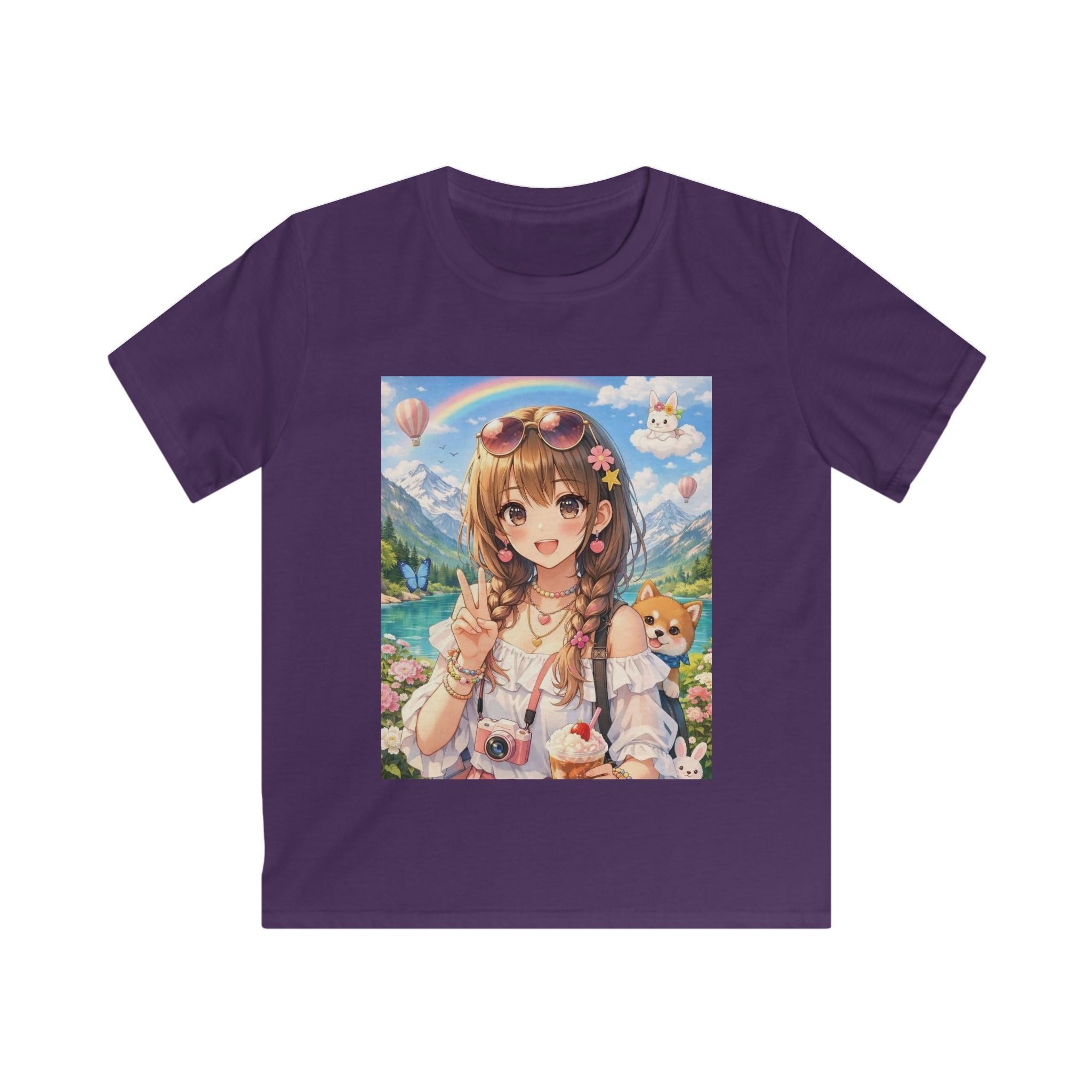 Maglietta bimbo viola con stampa frontale anime