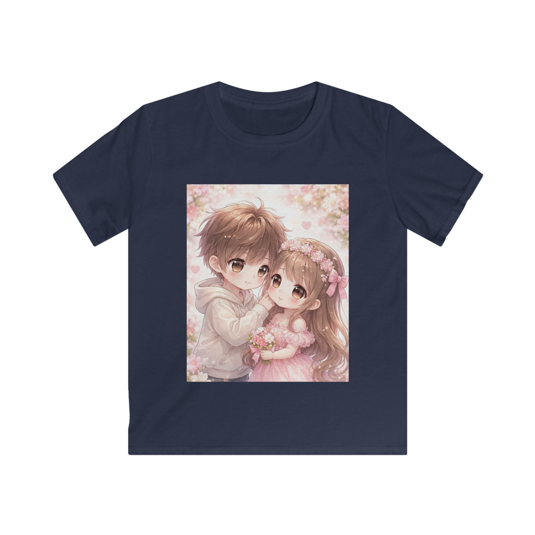 Maglietta per bambino blu navy con stampa anime rettangolare sul petto