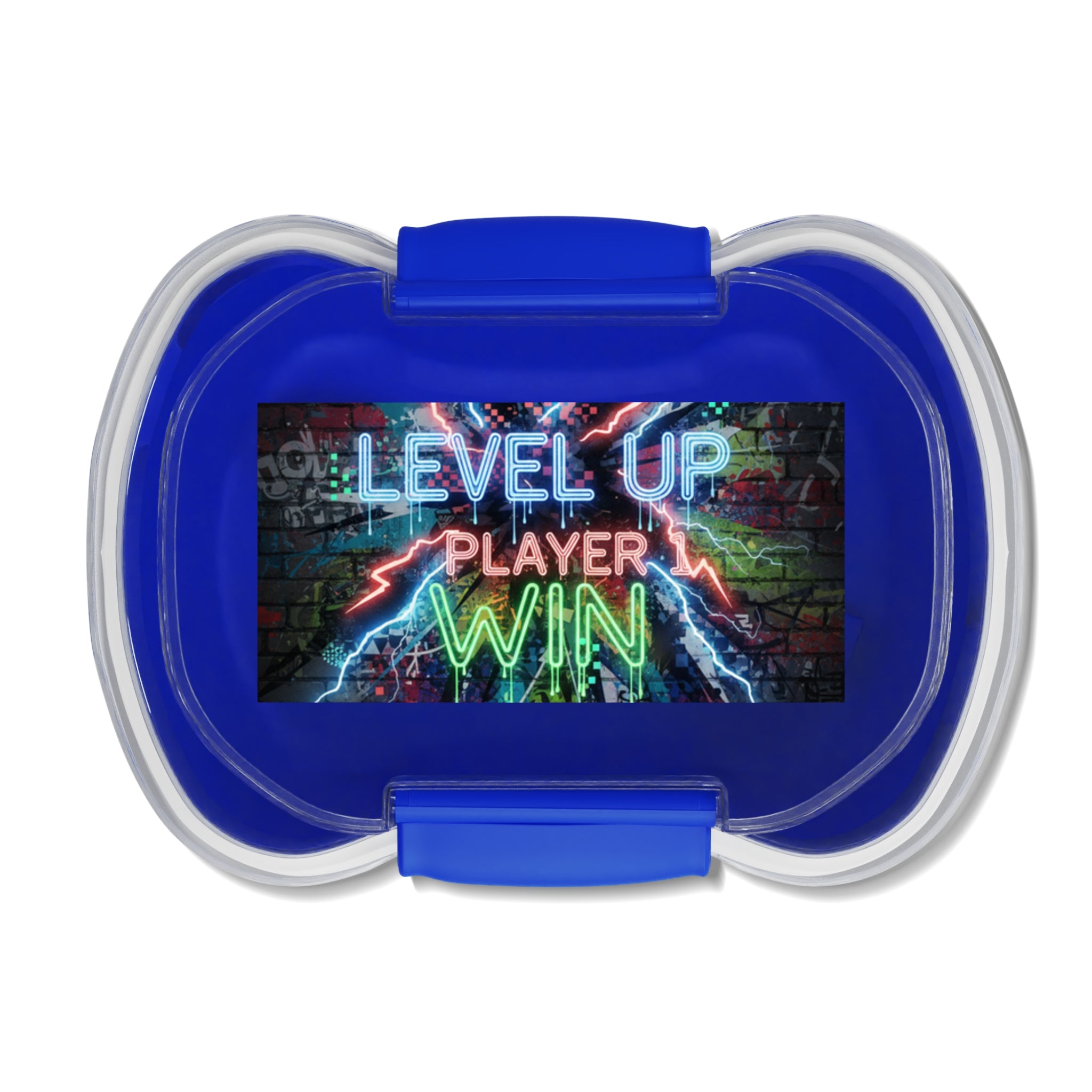 Contenitore bento a due livelli blu con coperchio trasparente e insert LEVEL UP