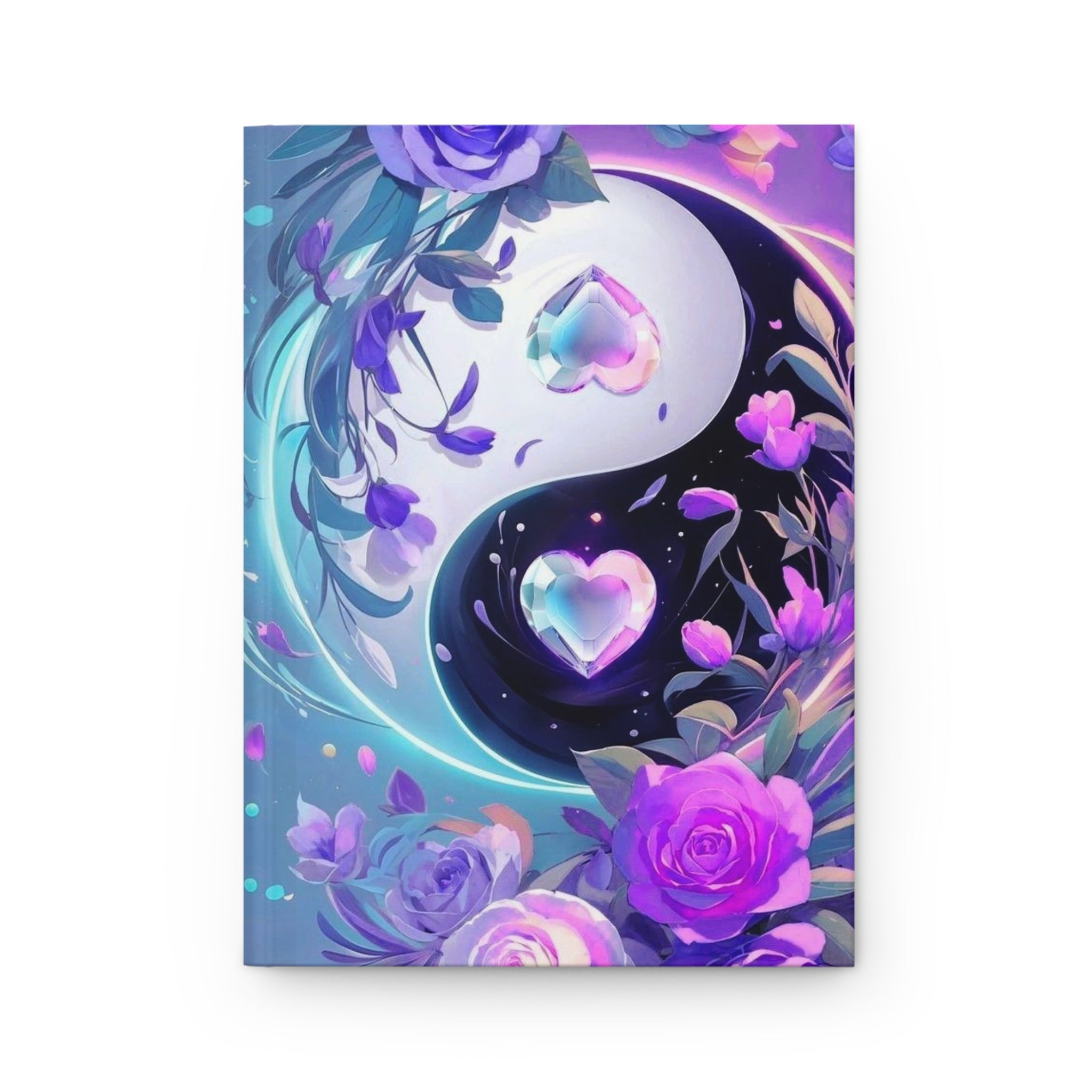 Taccuino rigido opaco con copertina illustrata in viola, azzurro e rose
