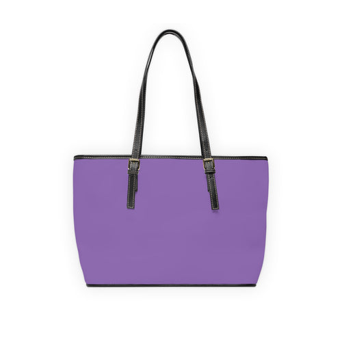 Borsa a tracolla in ecopelle viola liscia con due manici neri e profili scuri