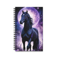Spiral defter kapağı: mavi-siyah at ve mor ay; spiral cilt, boş sayfalar
