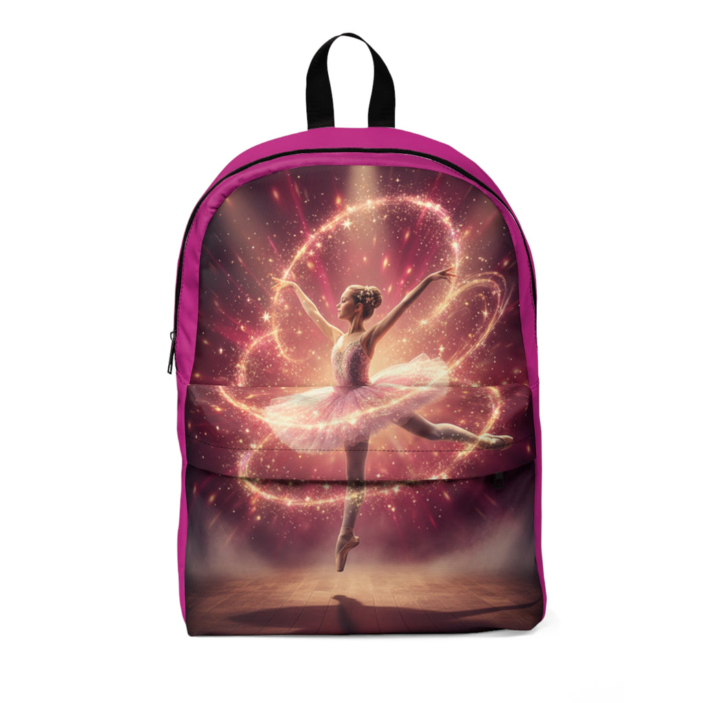 Zaino unisex magenta con stampa cosmica e fascia nera frontale