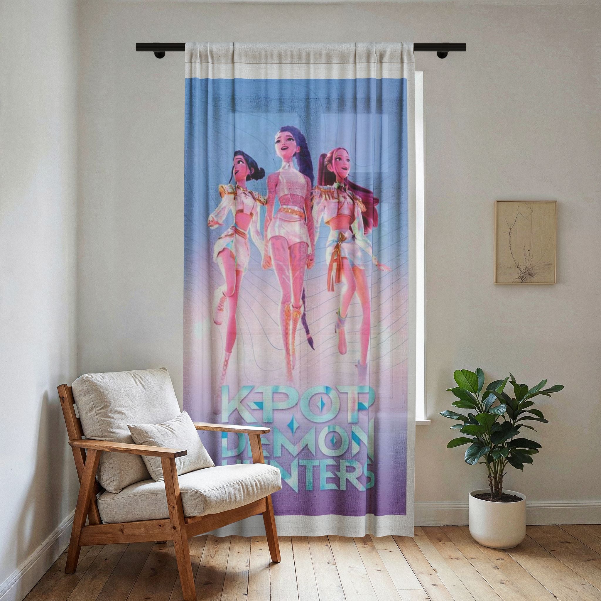 K-Pop Demon Hunters Sheer Window Curtain | Anime Idol Trio Poster Print
