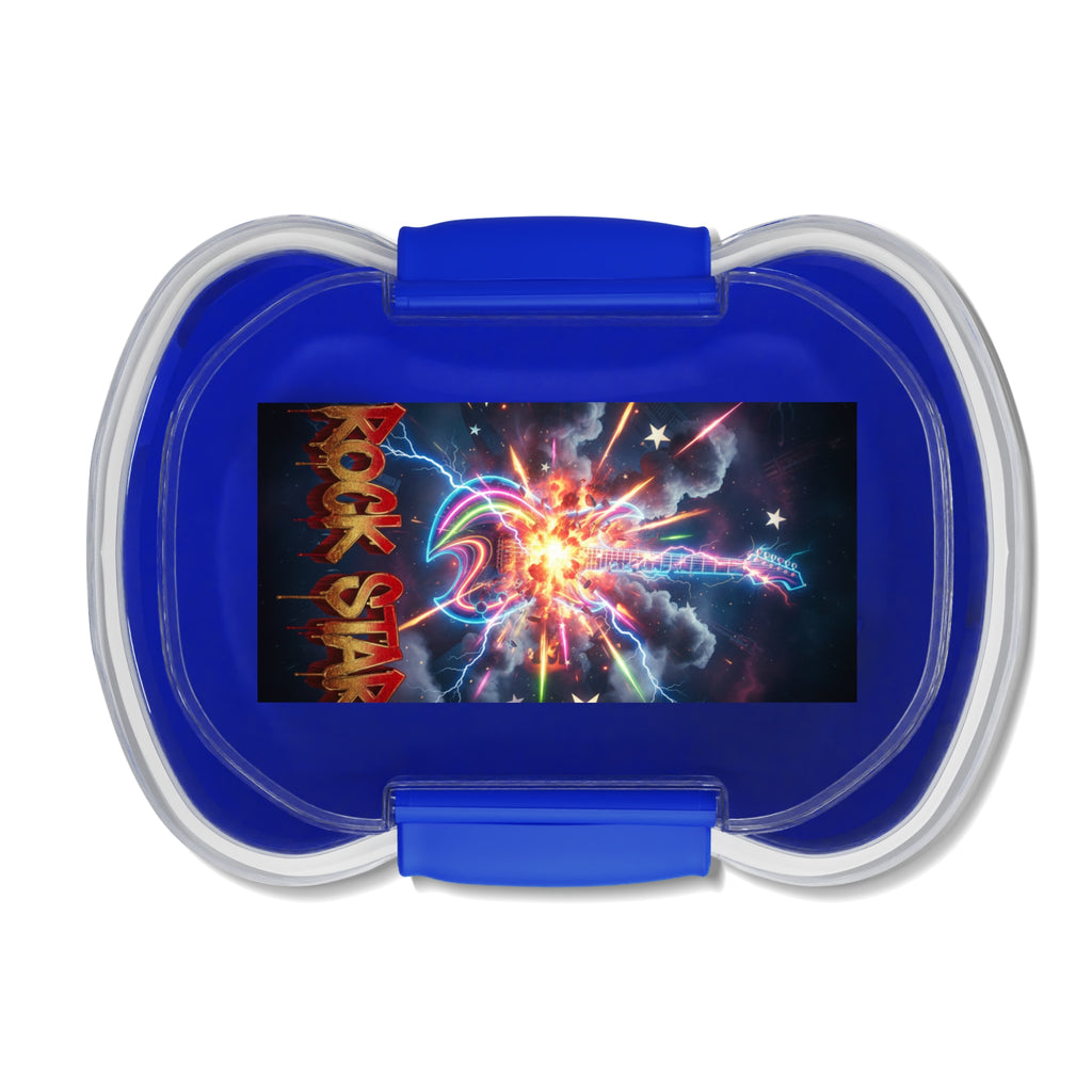 Scatola bento a due livelli blu con coperchio trasparente e clip superiore
