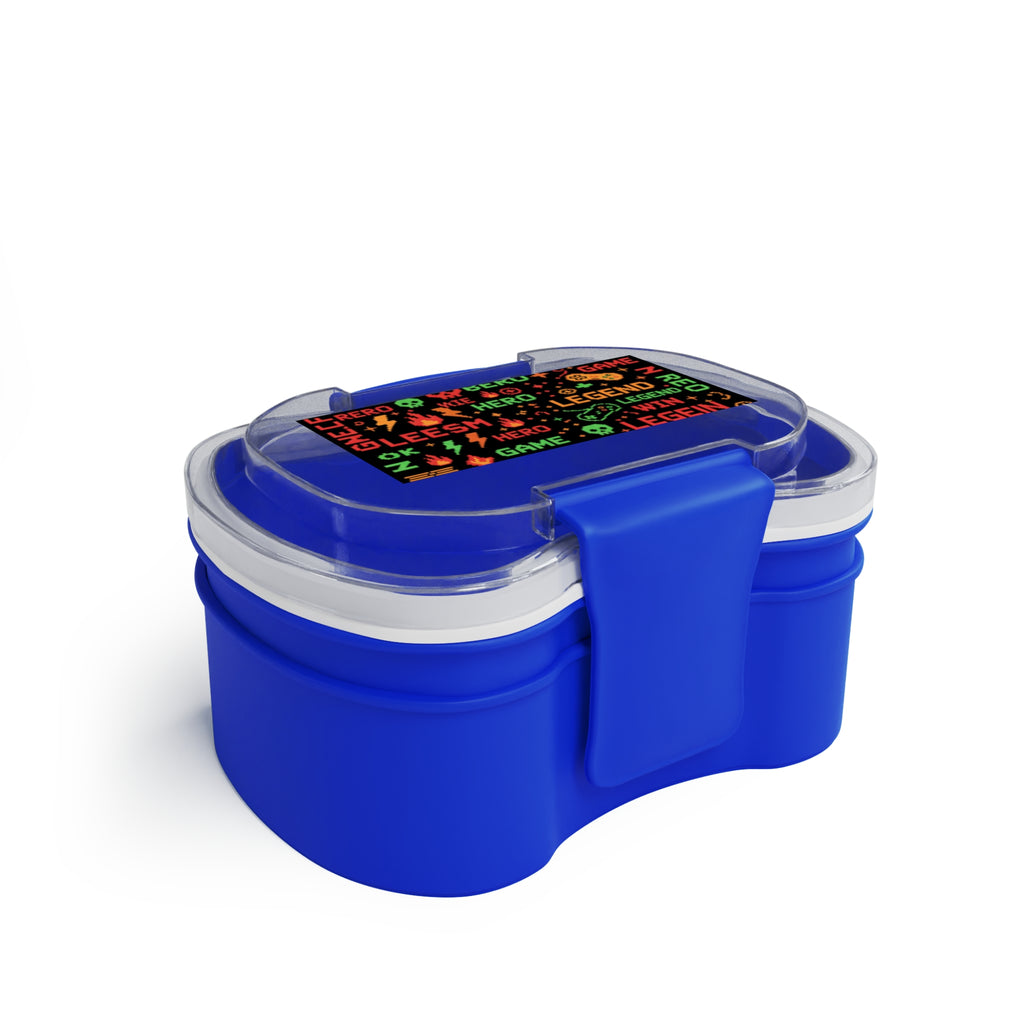 Bento a due piani blu con coperchio trasparente e fascia blu con chiusura