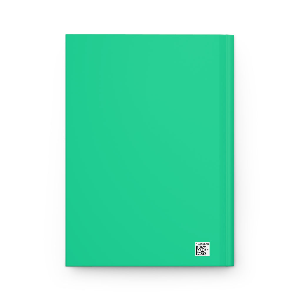Quaderno a copertina rigida opaca verde con angoli squadrati e dettagli in basso a destra