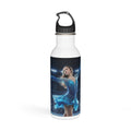 Borraccia in acciaio inox bianca con coperchio nero e stampa blu galassia