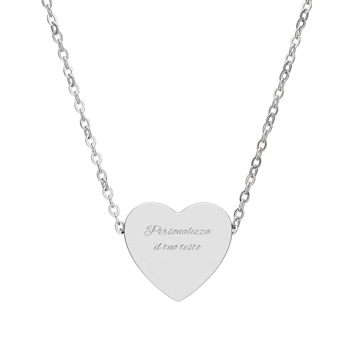 Collana con ciondolo a cuore argentato, incisione "Personalizza il tuo testo"