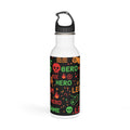 Borraccia in acciaio inox bianca con stampa gaming nera e tappo nero con impugnatura.