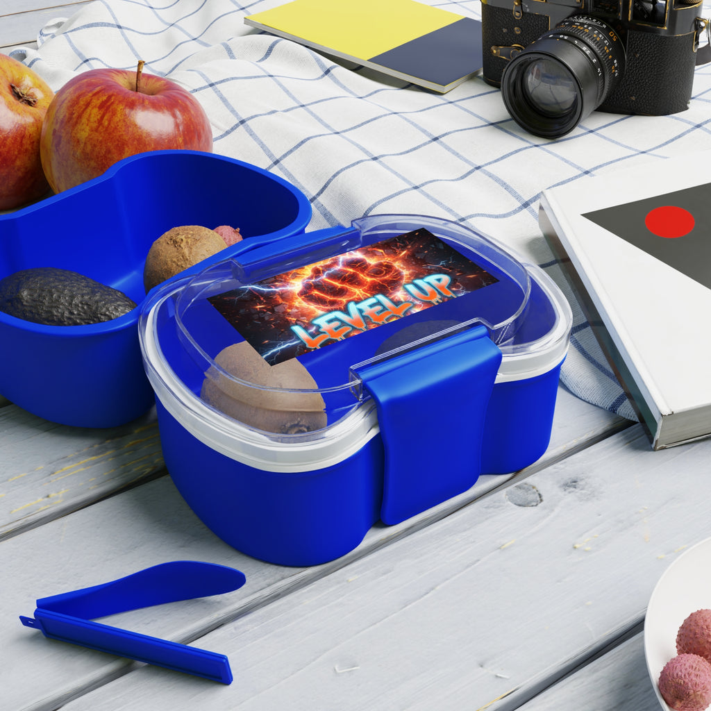 Porta pranzo bento blu a due scomparti con coperchio trasparente e chiusure