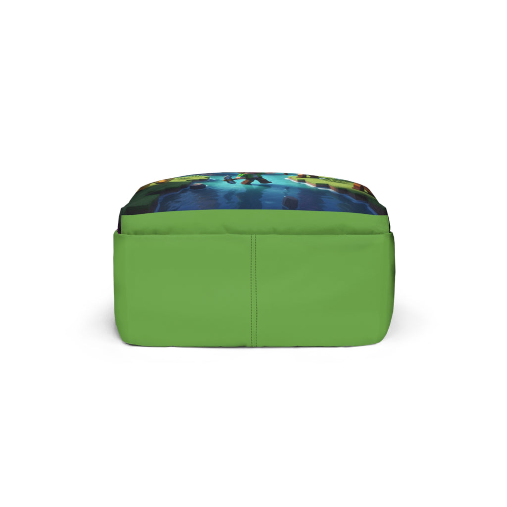 Zaino classico unisex con base verde e parte superiore con striscia di stampa colorata