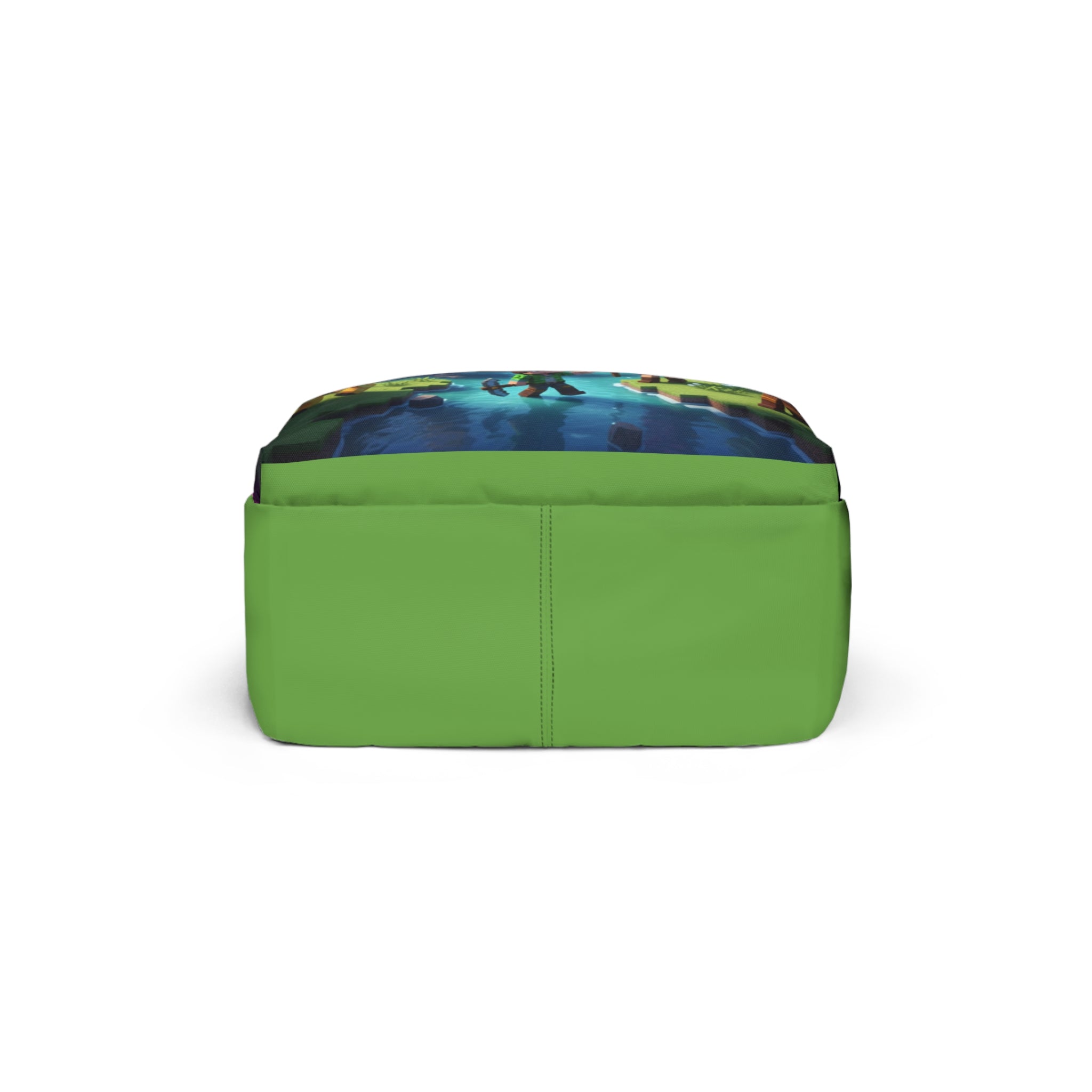 Zaino classico unisex con base verde e parte superiore con striscia di stampa colorata