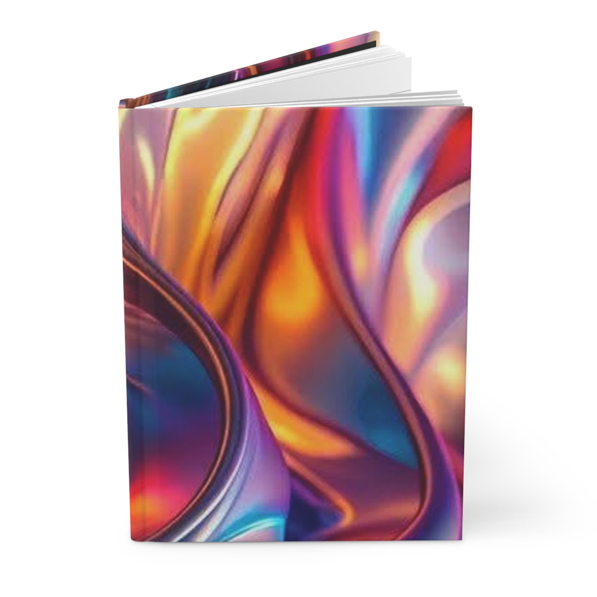 Hardcover notatbok med matt omslag og synlig rygg, abstrakt bølgemønster