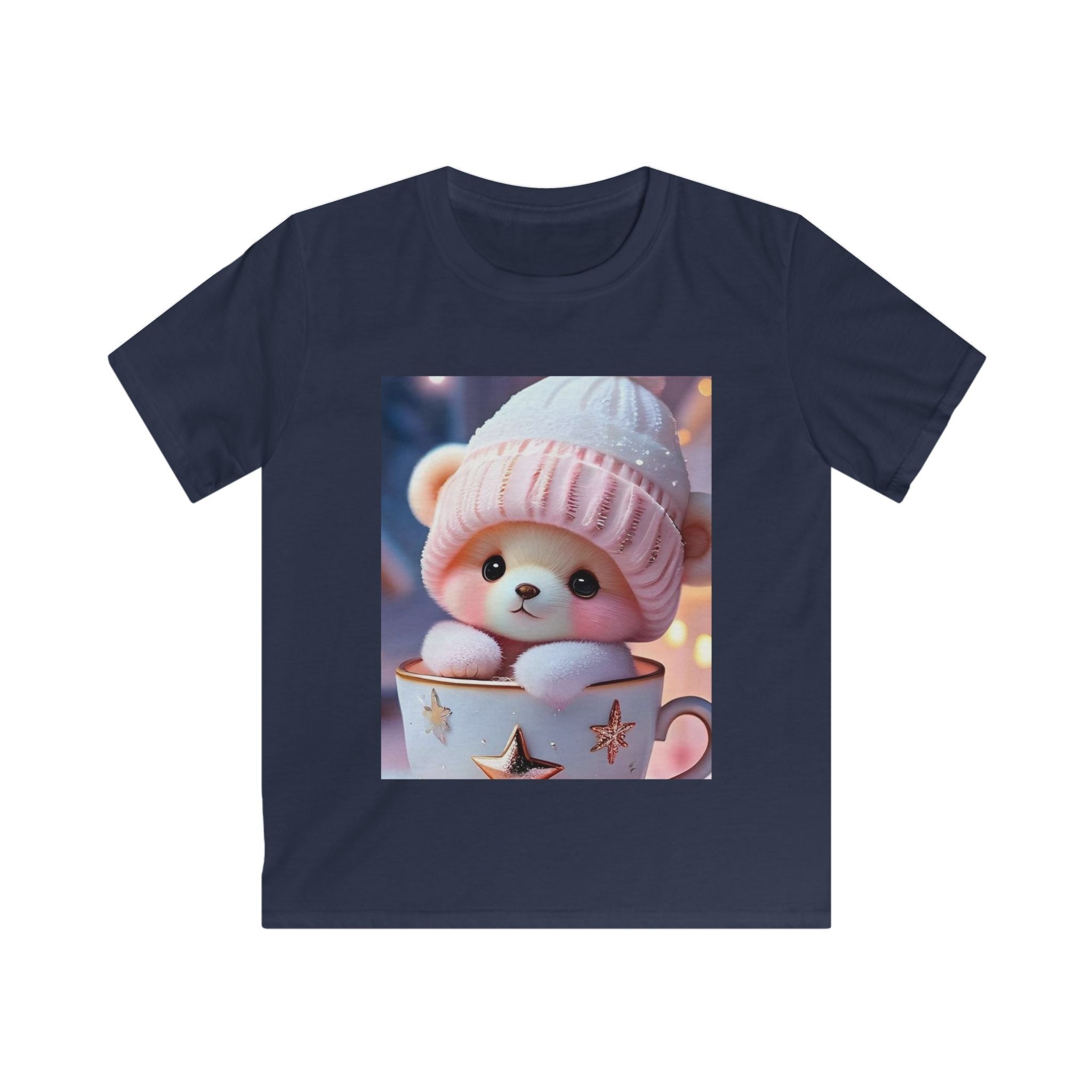 Maglietta per bambino blu scuro con stampa quadrata di peluche con cappellino