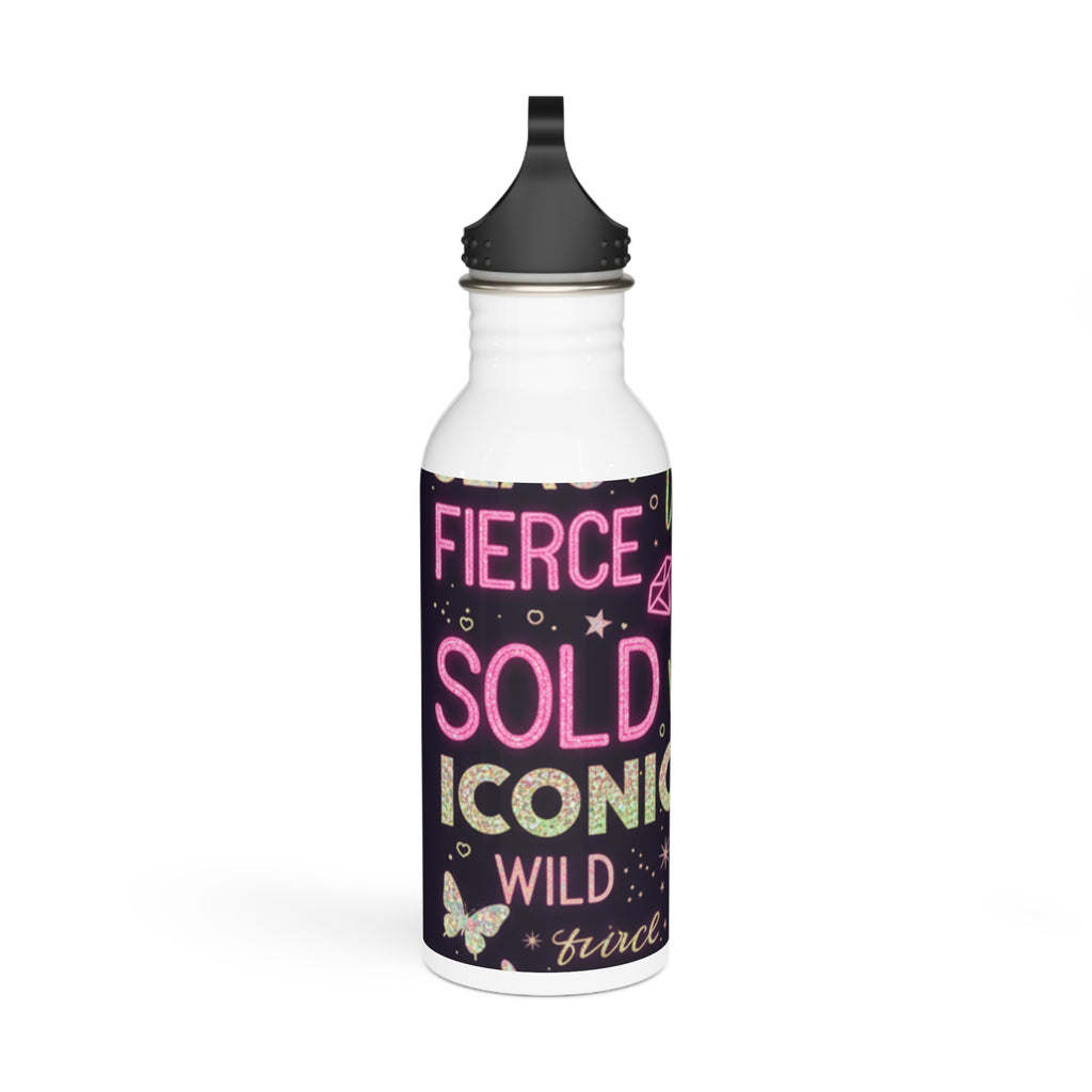 Borraccia bianca con tappo nero e stampa “FIERCE SOLD ICONIC”