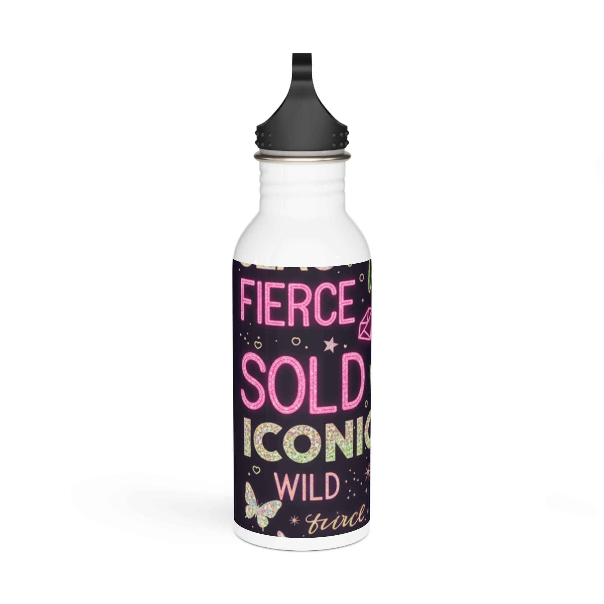 Borraccia bianca con tappo nero e stampa “FIERCE SOLD ICONIC”