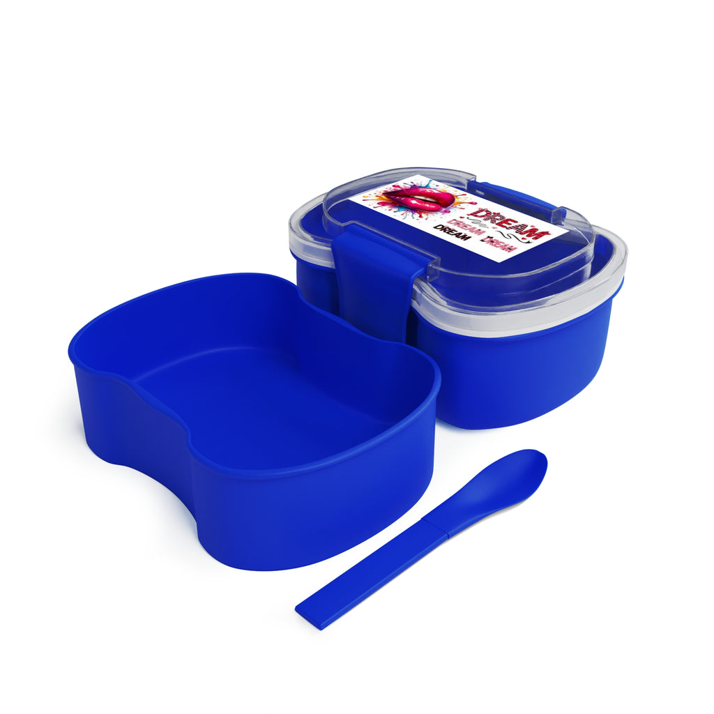 Portapranzo bento a due livelli blu con coperchio trasparente e accessori laterali