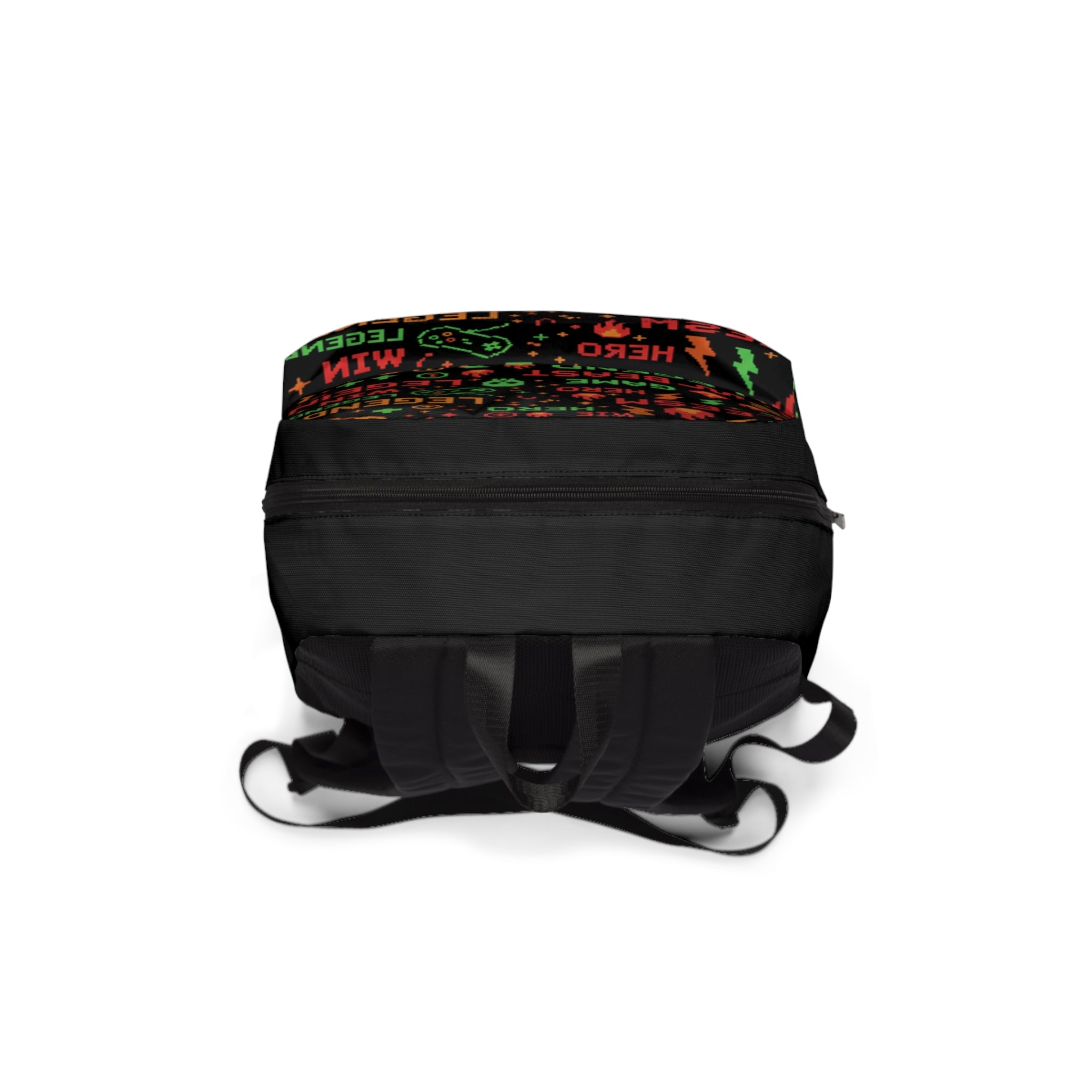 Zaino nero con zip superiore e cinghie regolabili sul fondo
