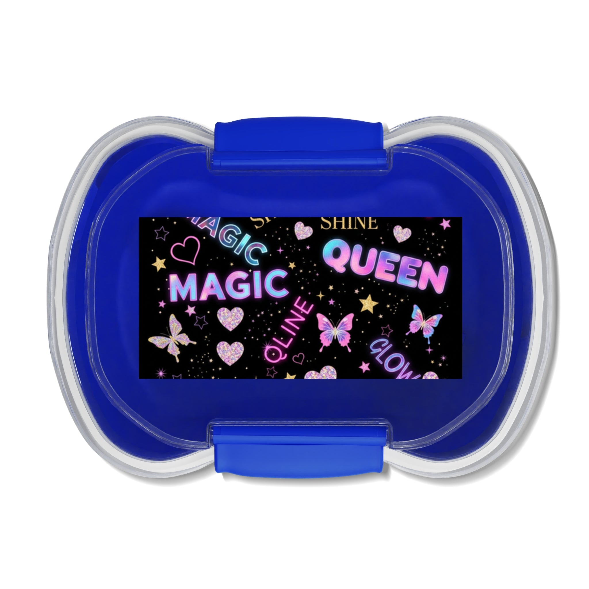 Porta pranzo bento a due scomparti blu con coperchio trasparente e clip, Magic Queen