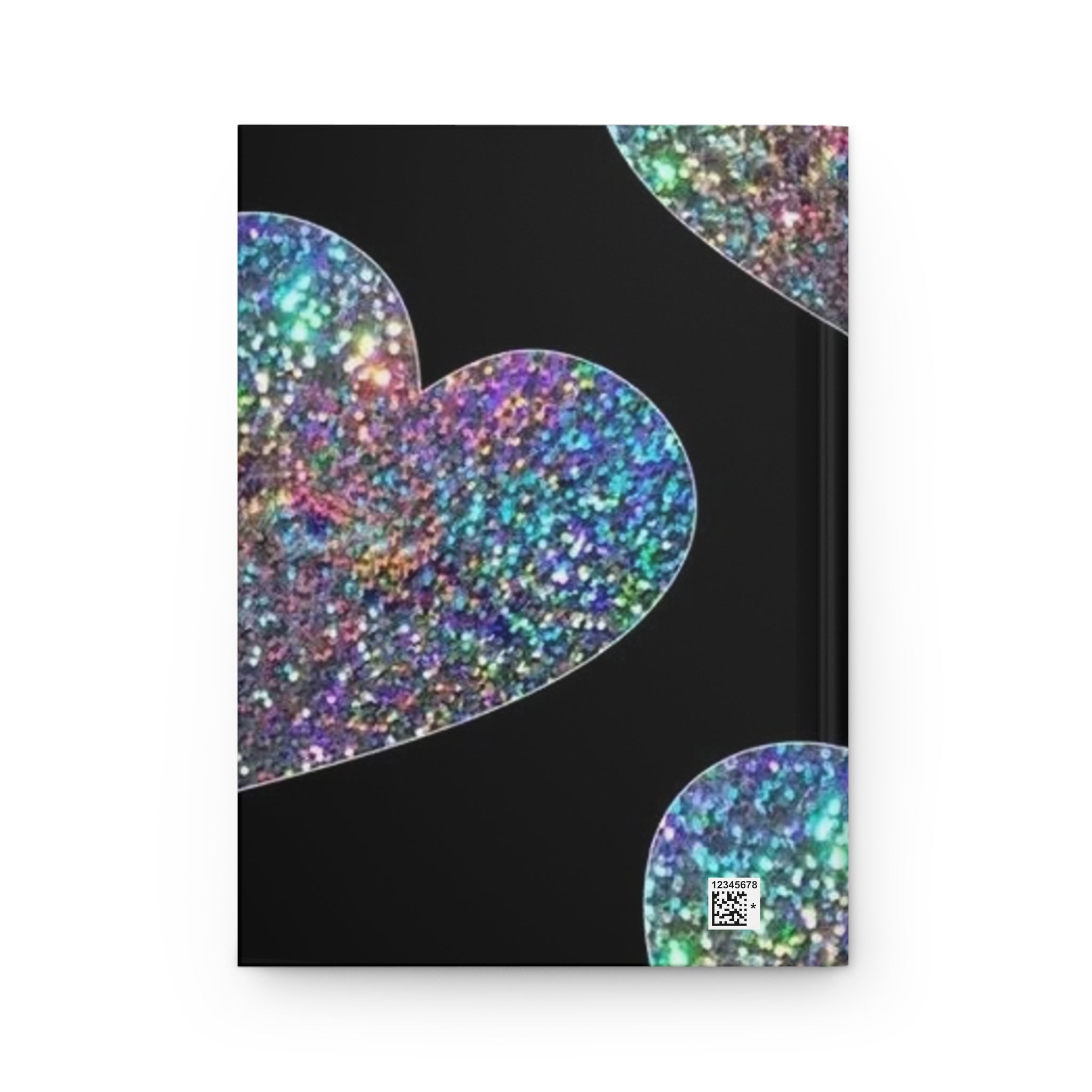 Diario rigido opaco con copertina nera e cuore glitter multicolore, dettaglio