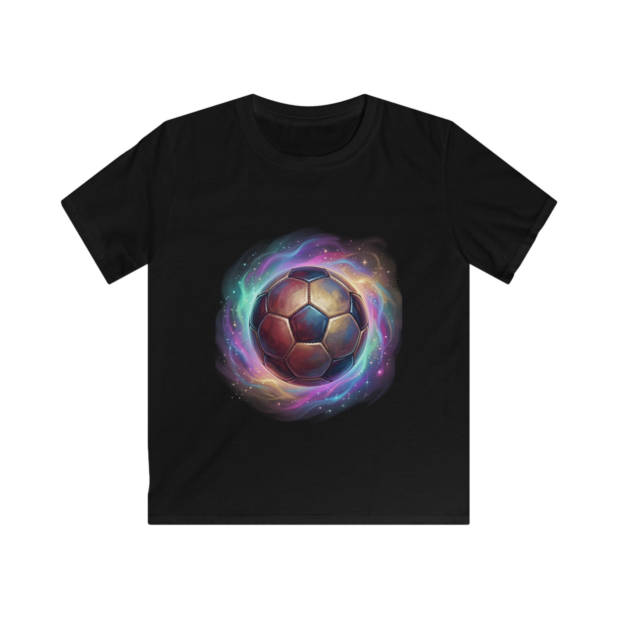 T-shirt bambino nera con stampa sfera multicolore a spirale