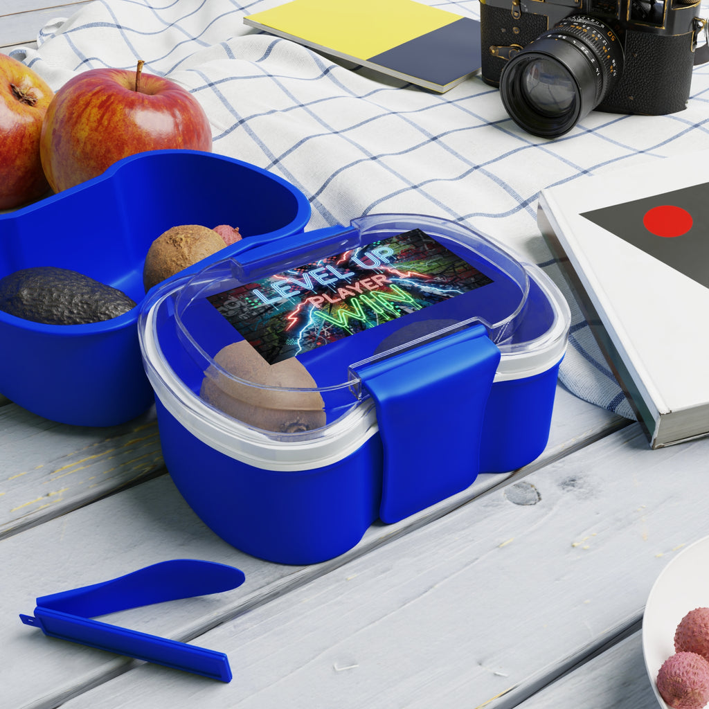 Contenitore bento a due livelli blu con coperchio trasparente e insert LEVEL UP