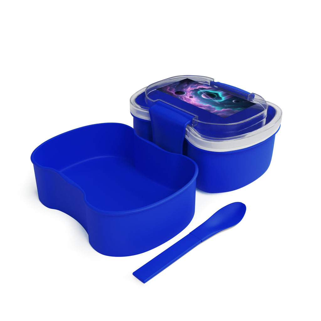 Porta pranzo bento a due livelli blu con due vaschette separate e clip sul coperchio
