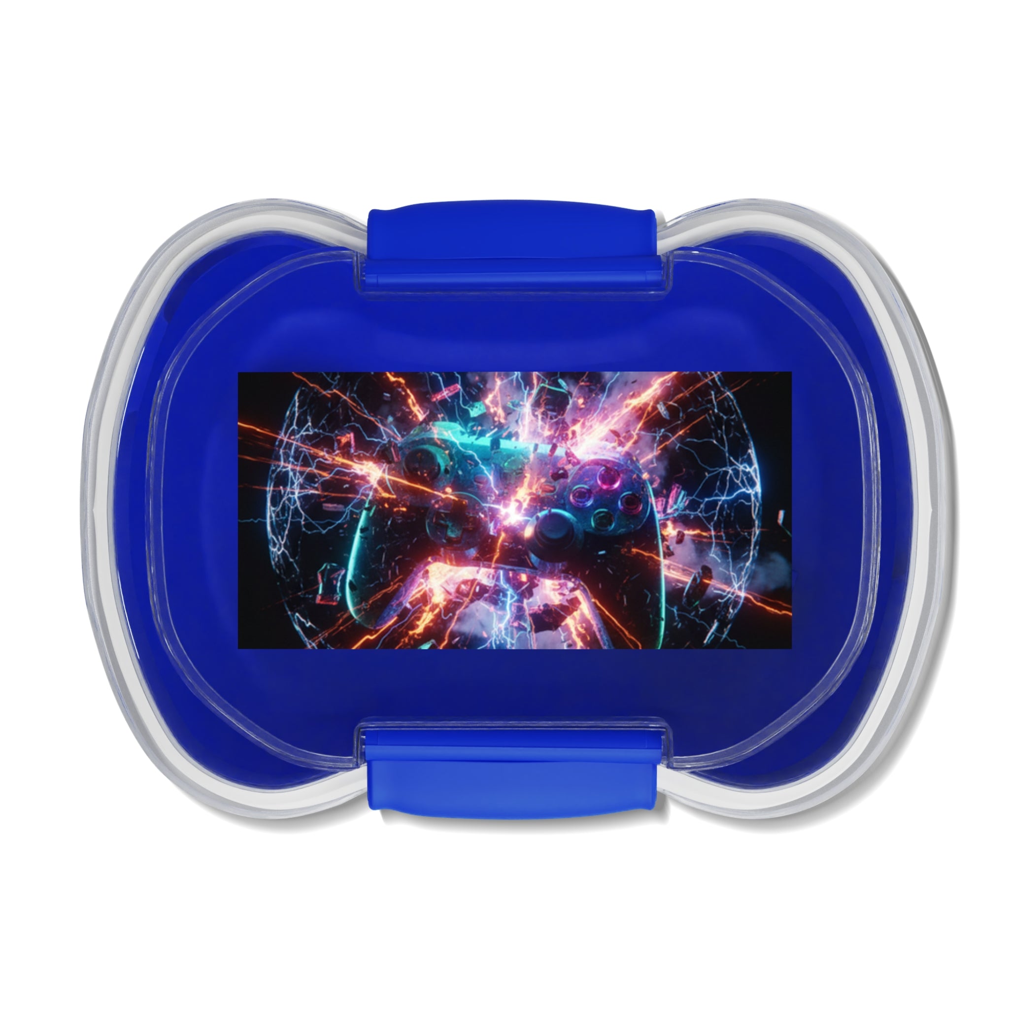 Scatola bento a due piani blu con coperchio trasparente e chiusura centrale