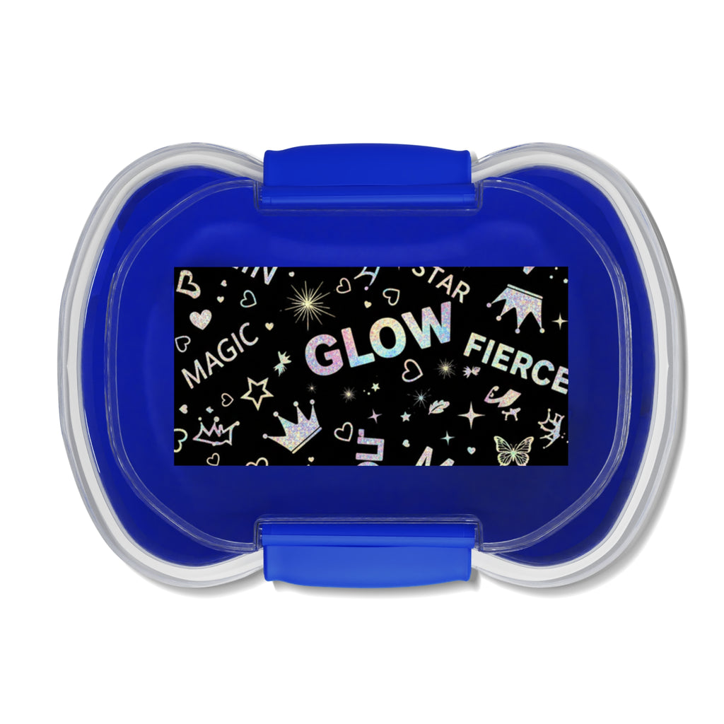 Contenitore bento a due scomparti blu con coperchio trasparente e chiusure laterali