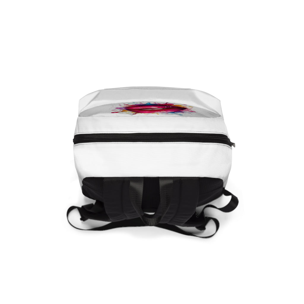 Zaino unisex bianco con cerniera superiore e fascia imbottita, cinturini neri
