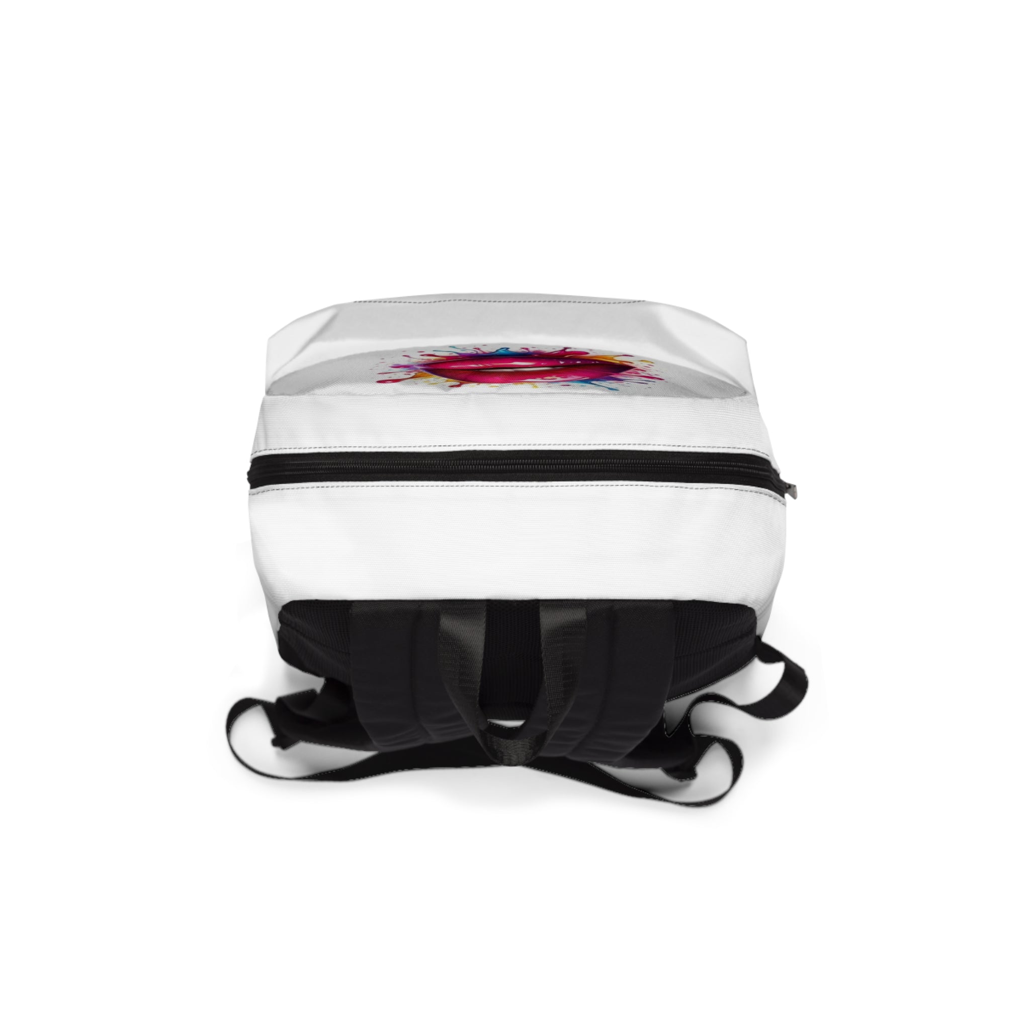Zaino unisex bianco con cerniera superiore e fascia imbottita, cinturini neri