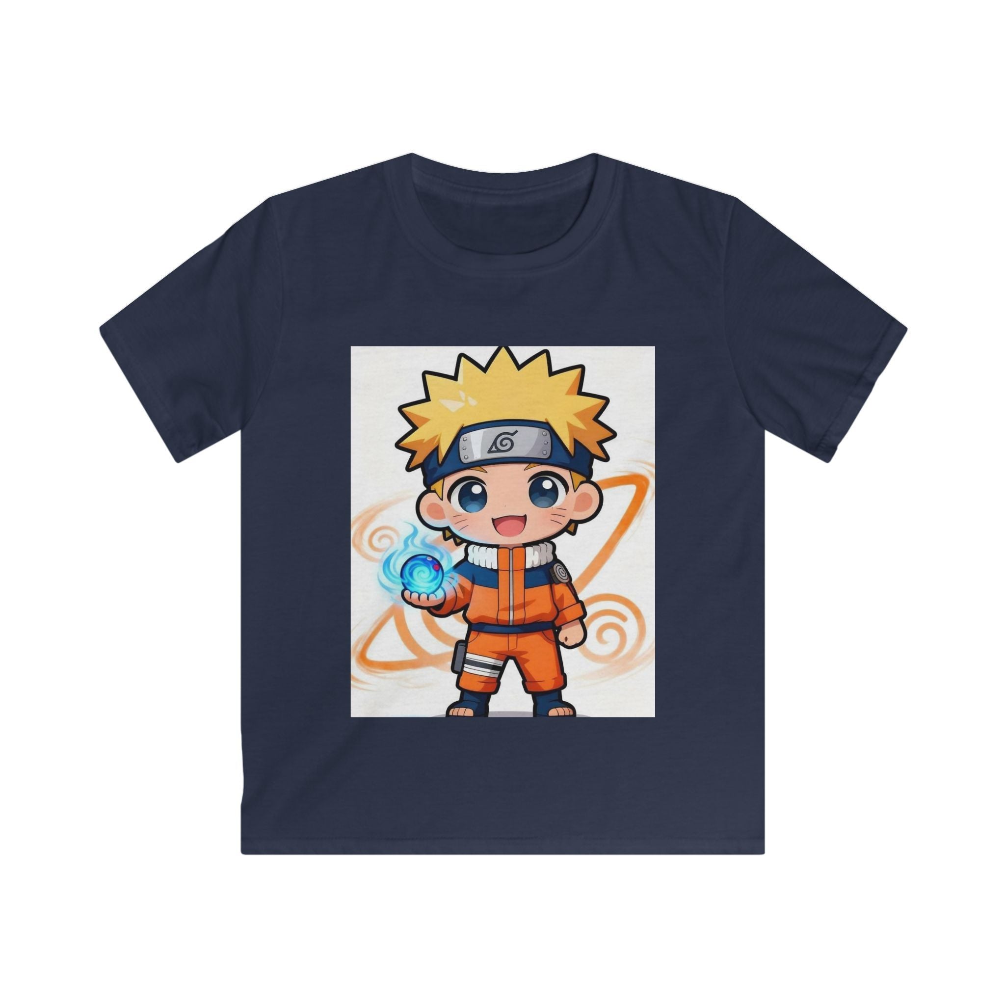 Maglietta bambino blu navy con stampa personaggio in arancione sul petto