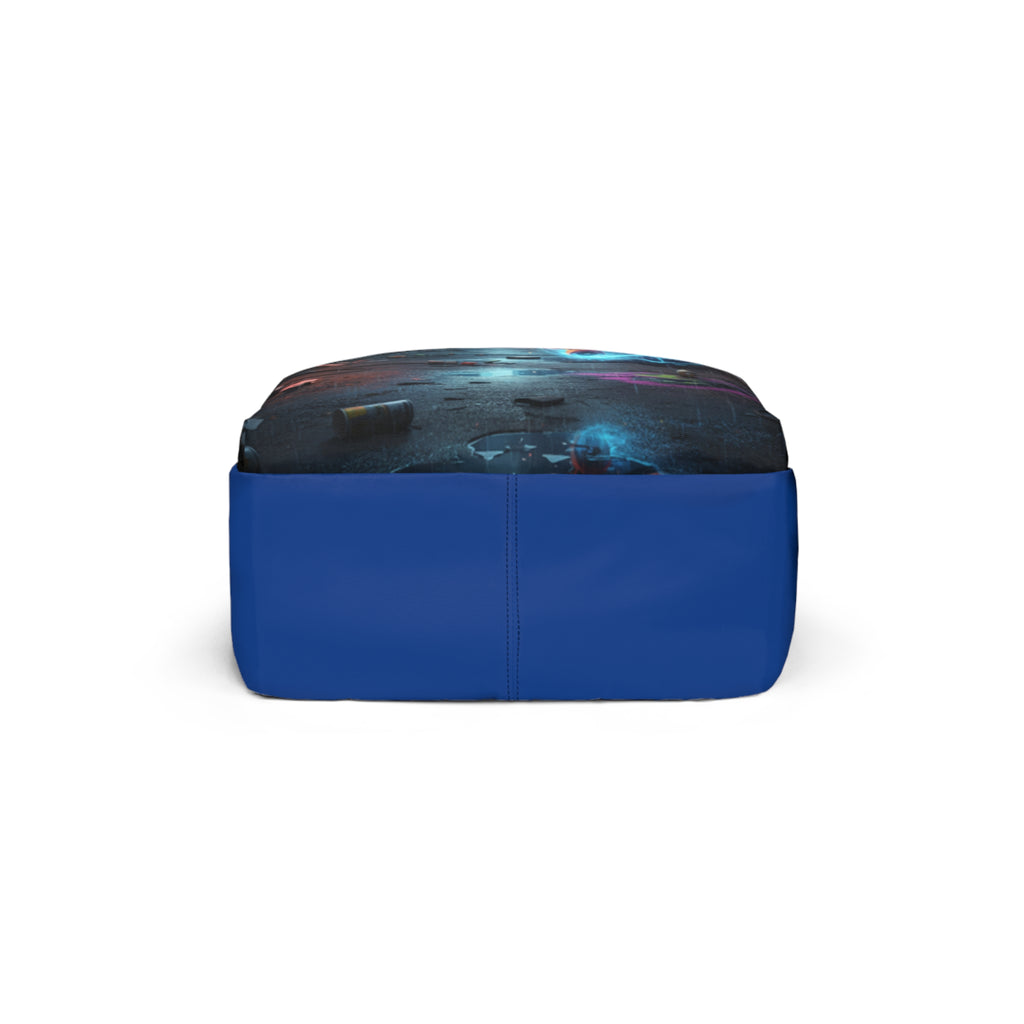Zaino unisex blu con stampa multicolore sul coperchio e base strutturata