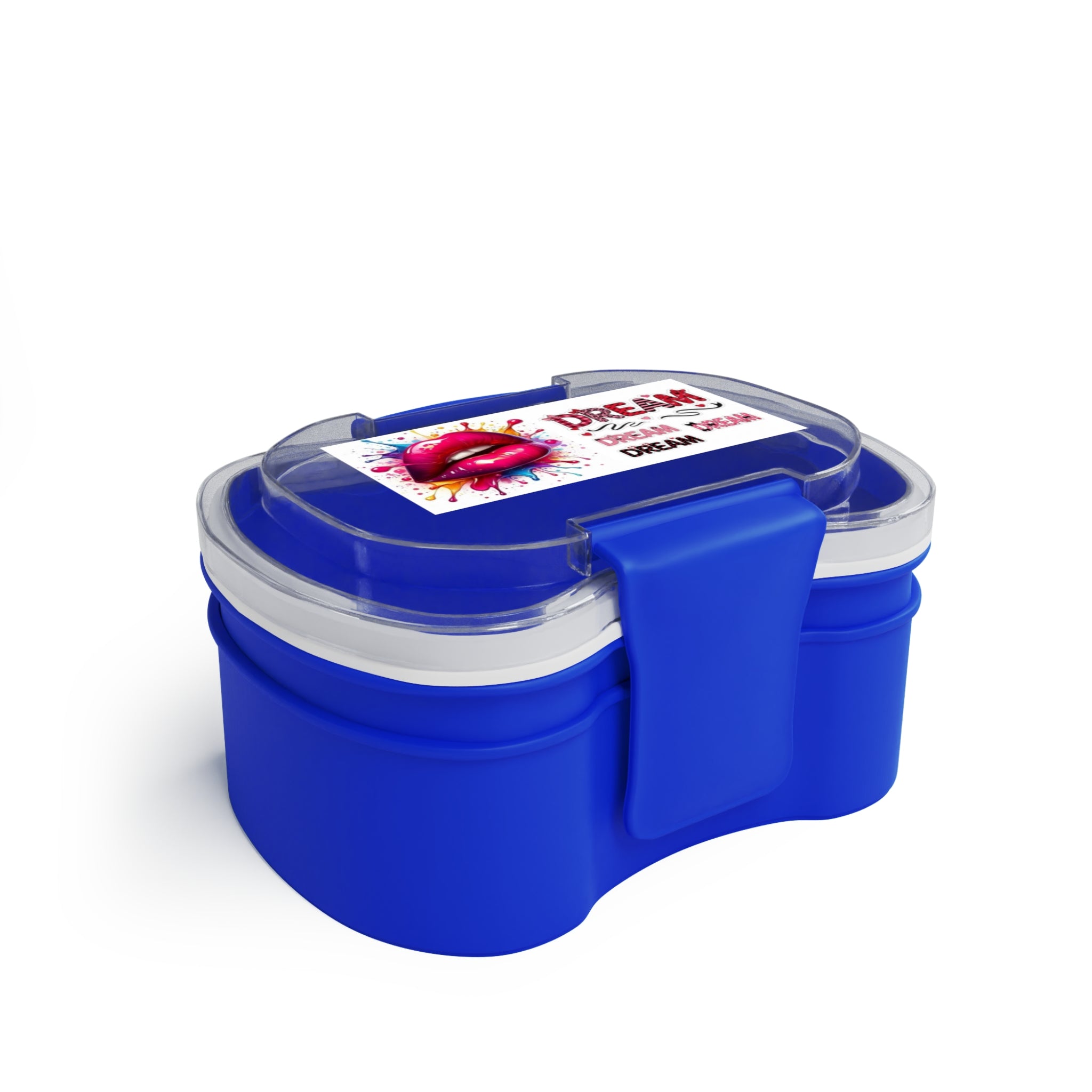 Portapranzo bento a due livelli blu con coperchio trasparente e clip