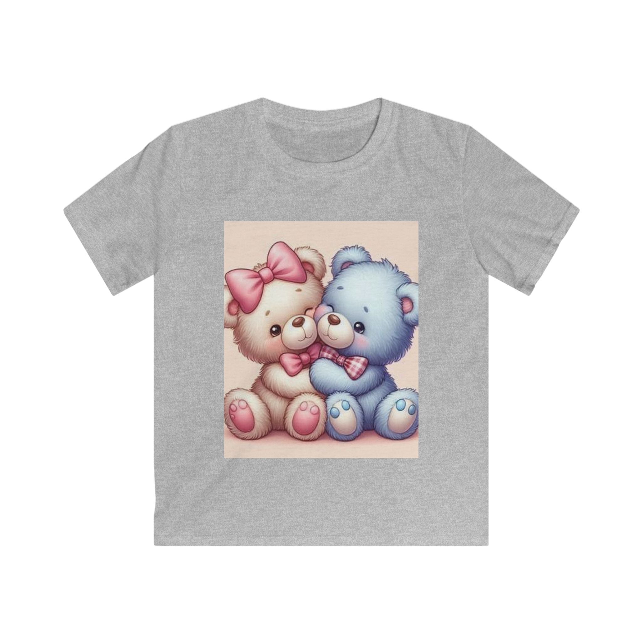 Maglietta bambino grigio sport con stampa frontale di due orsetti rosa e azzurri