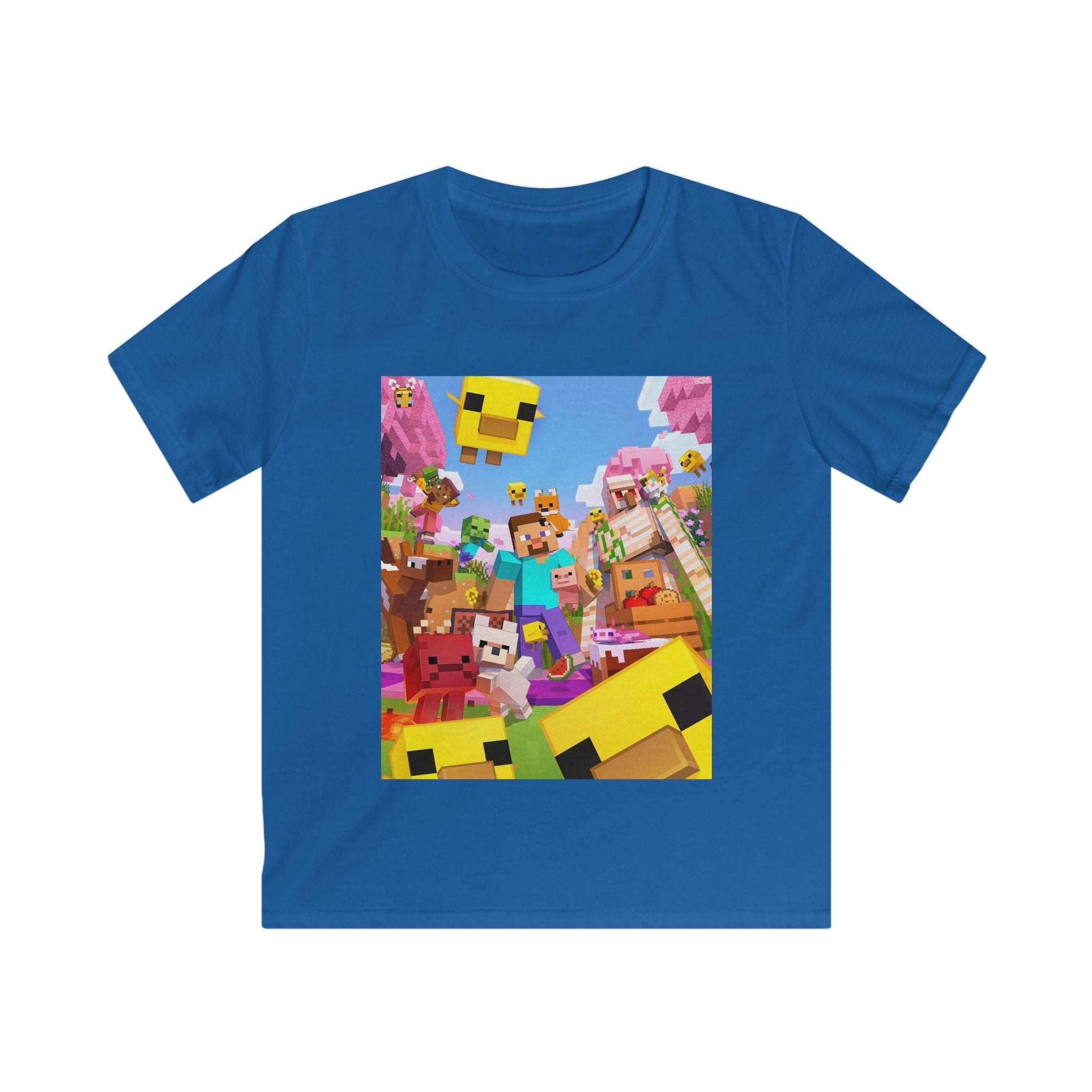 Maglietta bambino blu reale con stampa quadrata colorata in fronte