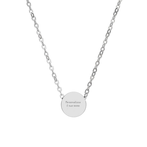 Collana con ciondolo rotondo mini in cerchio, incisione, catena a maglie argento