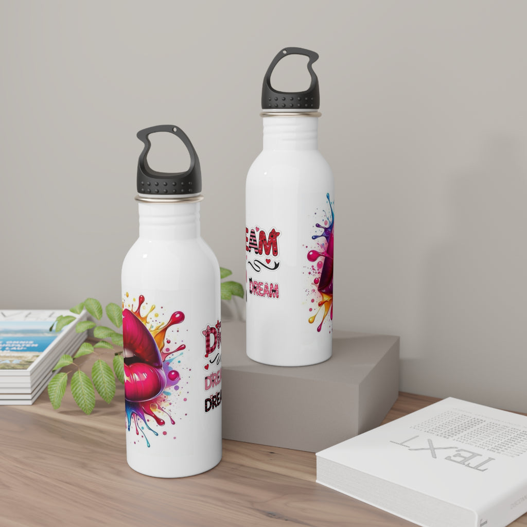 Set di due borracce in acciaio inox bianche con tappi neri e grafiche «DREAM»