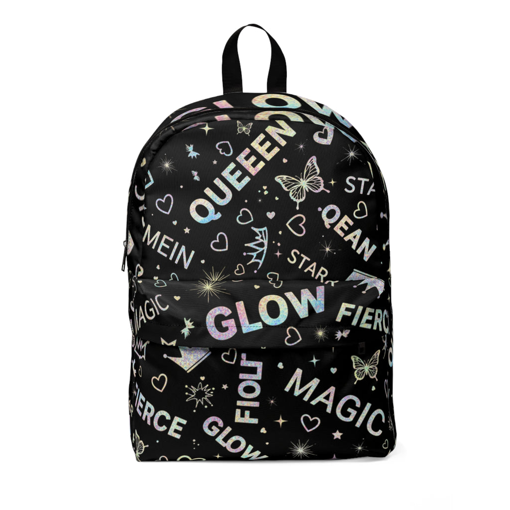 Zaino unisex nero con stampa multicolore e tracolla regolabile