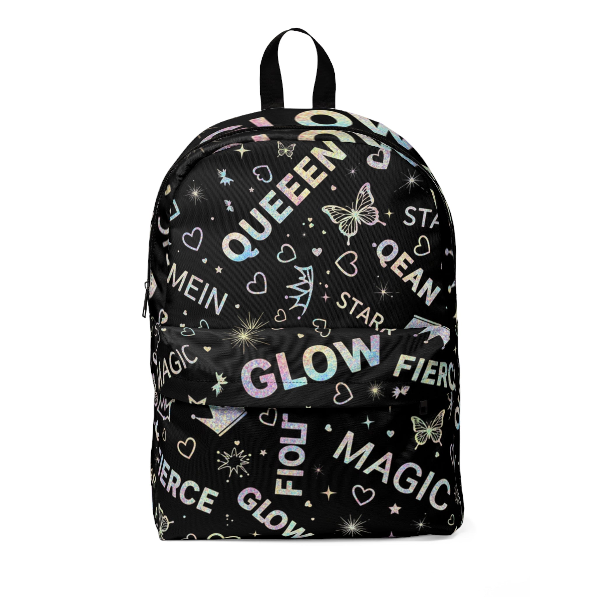 Zaino unisex nero con stampa multicolore e tracolla regolabile