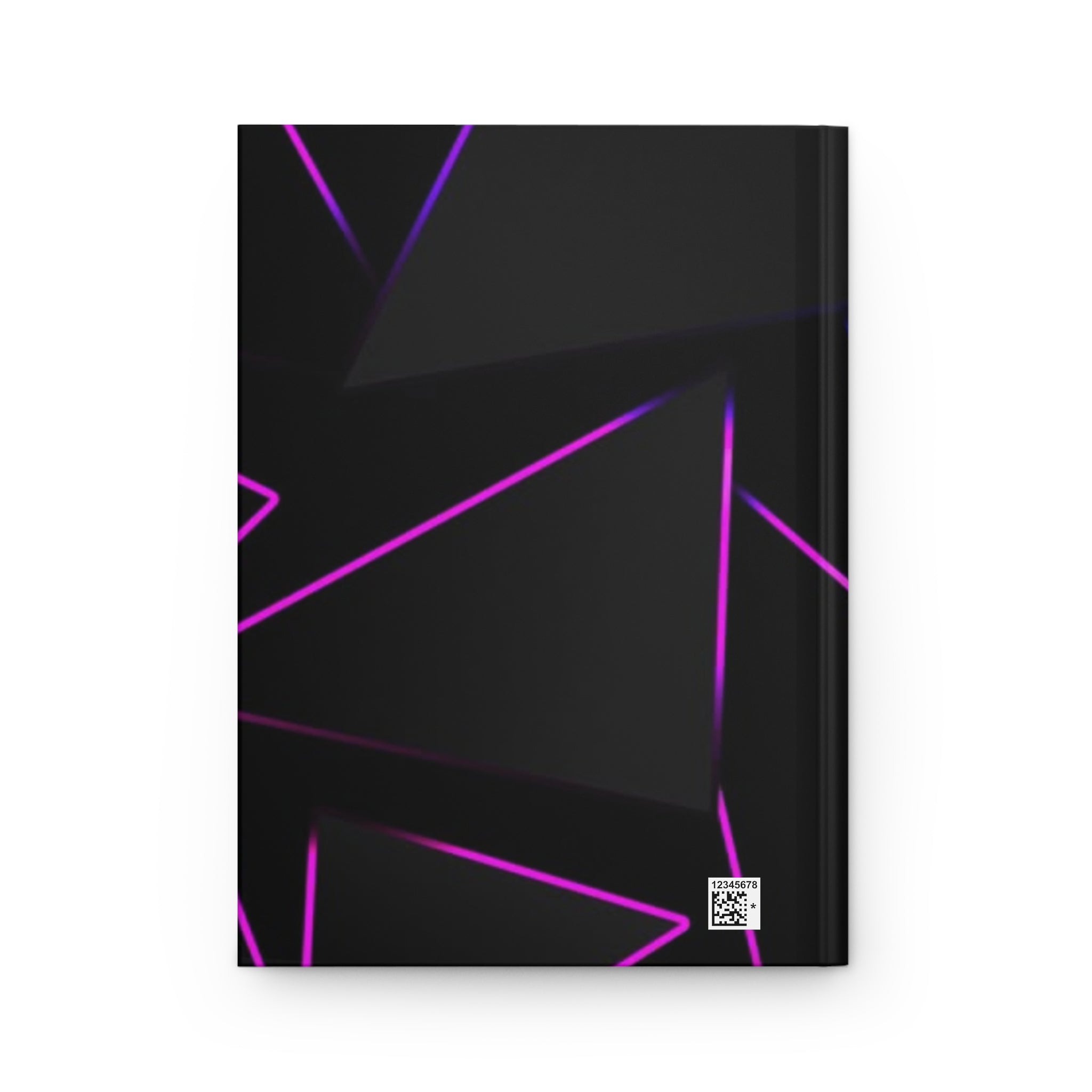 Quaderno hardcover nero opaco con grafica astratta viola e blu.