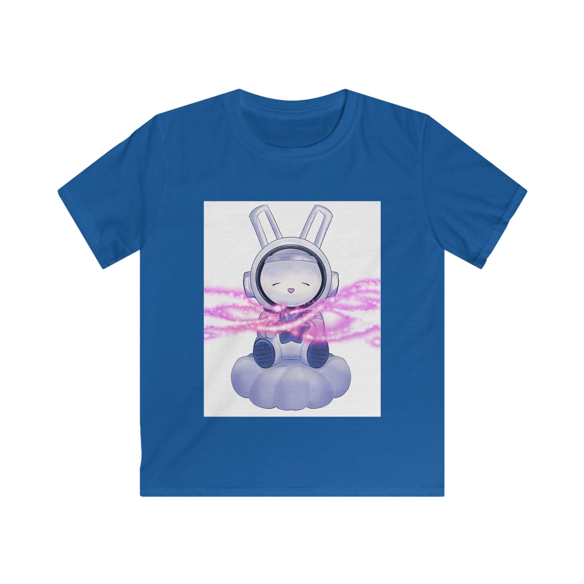 Maglietta bambino blu chiaro con stampa frontale astratta multicolore