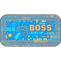 Astuccio a bustina in poliestere blu con zip e grafica multicolore
