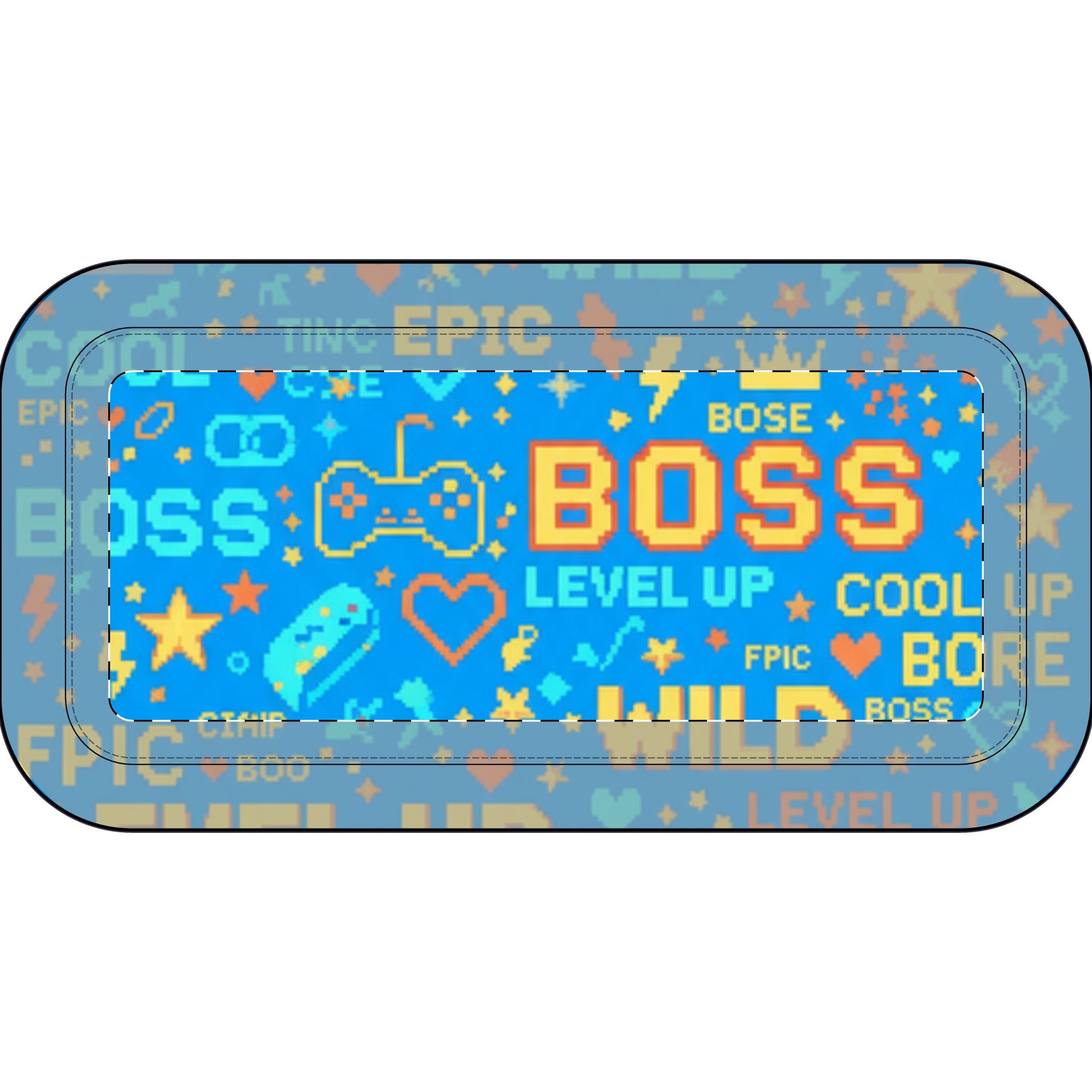 Astuccio a bustina in poliestere blu con zip e grafica multicolore