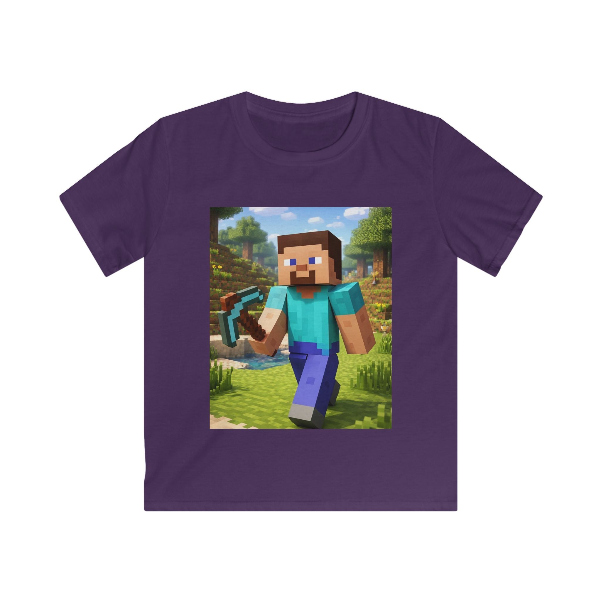 T-shirt bambino viola con stampa quadrata di personaggio Minecraft