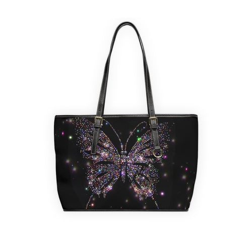 Borsa a tracolla in ecopelle nera con farfalla glitter multicolore