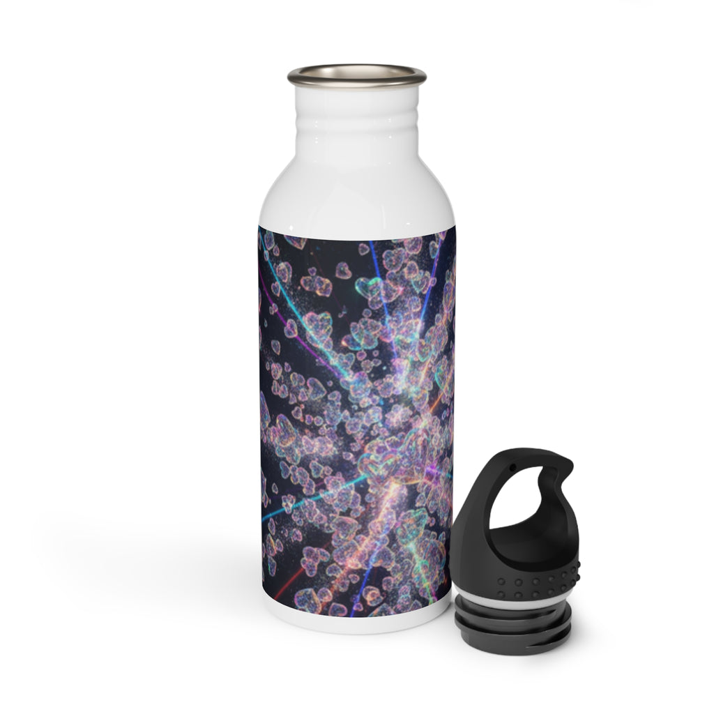 Borraccia in acciaio inox con stampa blu-viola e tappo nero separato